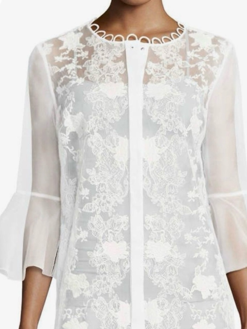Elie Tahari Avon Bell Sleeve Embroidered Organza Blouse medium